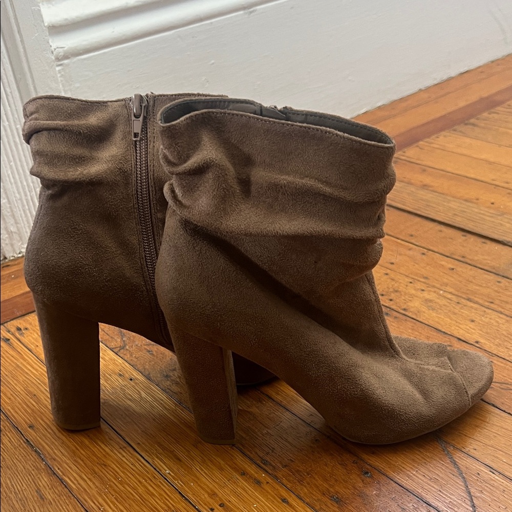Brown Suede Peep-toe Ankle Boots